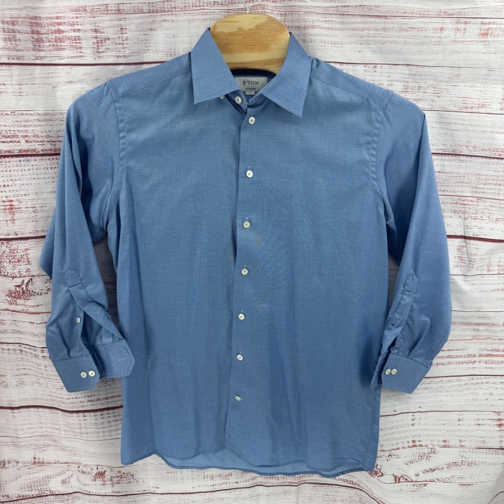 Eton Dress Shirt Mens Large Contemporary Fit Blue Micro Texture Cotton 16 41